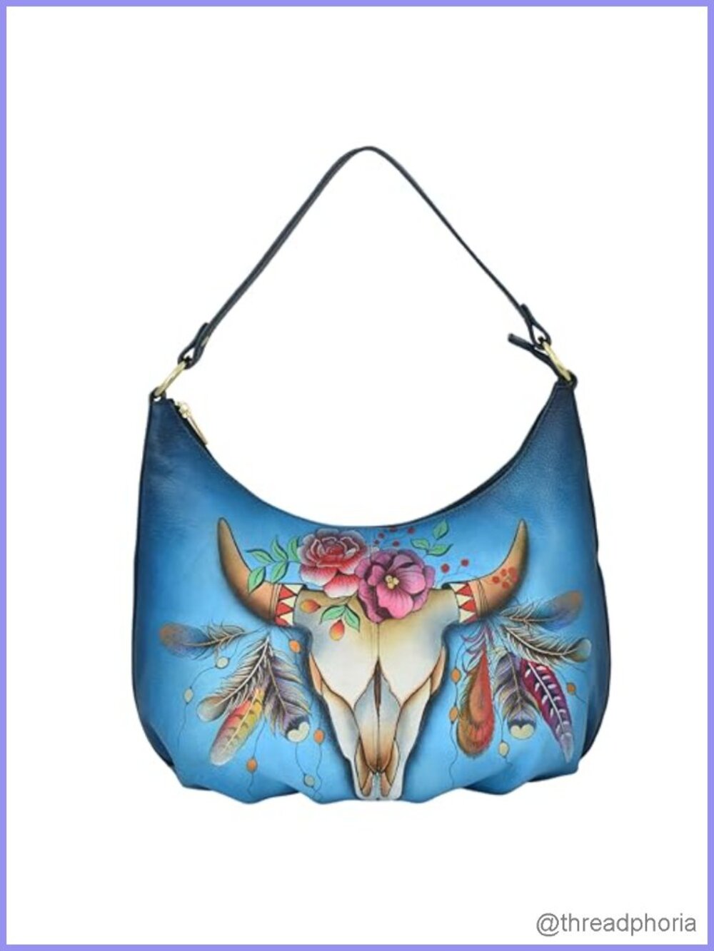Hand-Painted Genuine Leather Ruched Hobo Bag
